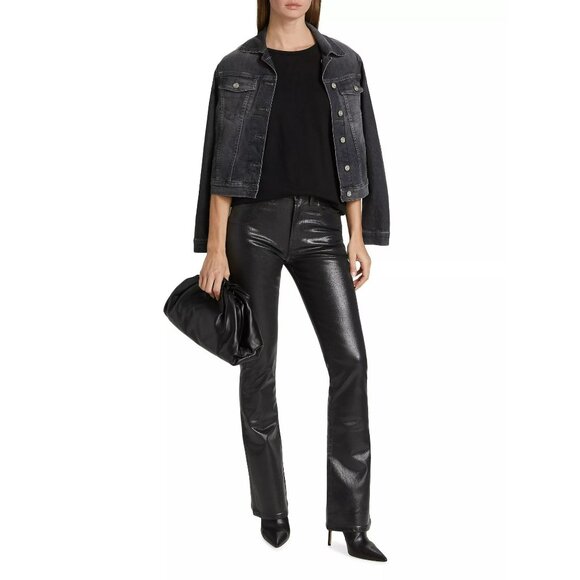 3x1 NYC Farrah Black High Rise Bell Bottom Shiny Pants - Picture 1 of 13